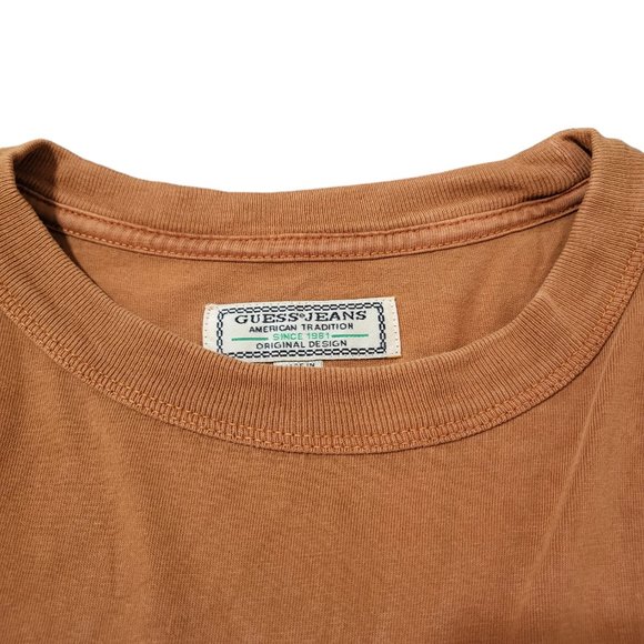 Men's Vintage GUESS Distressed Graphic Print Brown Short Sleeves T-shirt SMALL - Picture 3 of 5